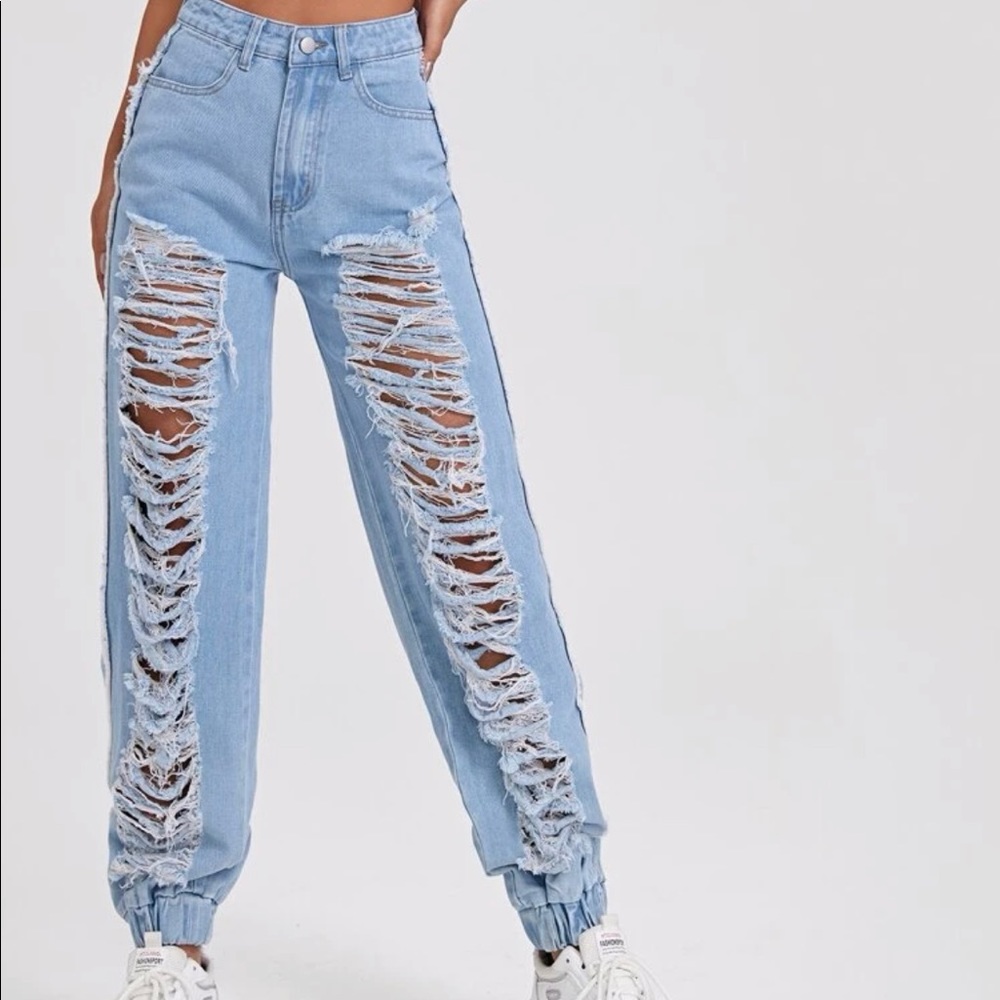 Light blue ripped jogger jeans